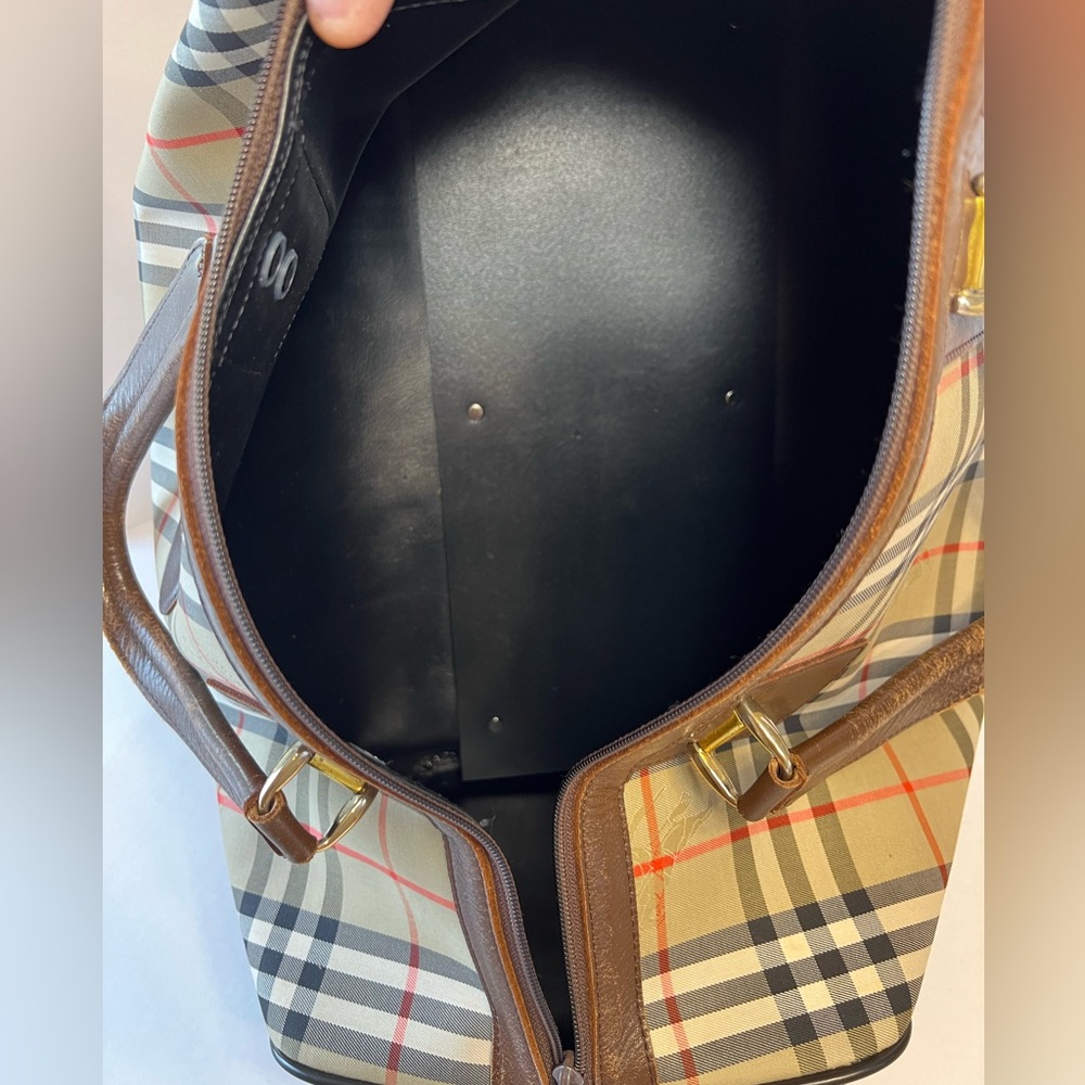 Burberry Nova Check Boston Bag Canvas Beige Brown‎ gold 100% authentic - Picture 14 of 16